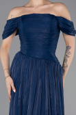 Long Navy Blue Chiffon Prom Gown ABU5920