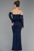 Long Navy Blue Scaly Evening Dress ABU5916