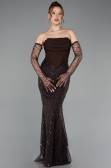 Long Brown Beaded Evening Dress ABU5922