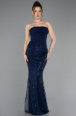 Long Navy Blue Beaded Evening Dress ABU5922