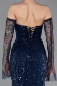 Long Navy Blue Beaded Evening Dress ABU5922