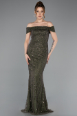 Long Olive Drab Beaded Evening Dress ABU5915
