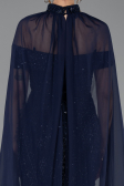 Long Navy Blue Beaded Evening Dress ABU5915