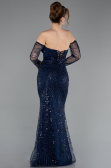 Long Navy Blue Beaded Evening Dress ABU5922