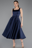 Midi Navy Blue Satin Cocktail Dress ABK2586
