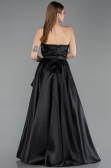 Black Strapless Slit Long Satin Prom Dress ABU4561