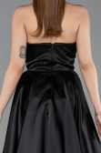 Black Strapless Slit Long Satin Prom Dress ABU4561