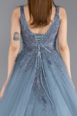 Long Dusty Blue Special Design Engagement Dress ABU5961