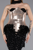Long Black Scaly Haute Couture Dress ABU5950