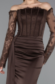 Long Brown Satin Mermaid Prom Dress ABU5949
