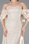 Beige Long Beaded Evening Dress ABU5234