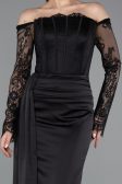 Long Black Satin Mermaid Prom Dress ABU5949