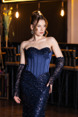 Long Navy Blue Scaly Mermaid Evening Gown ABU5927