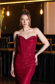 Burgundy Long Dantelle Evening Dress ABU5815