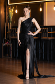 Long Black Chiffon Prom Gown ABU5946