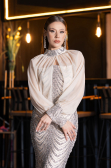 Long Beige Scaly Mermaid Prom Dress ABU5947
