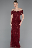 Long Burgundy Beaded Evening Dress ABU5400
