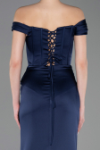Long Navy Blue Satin Evening Dress ABU5976