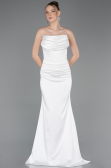 Long White Satin Evening Dress ABU5944