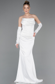 Long White Satin Evening Dress ABU5944