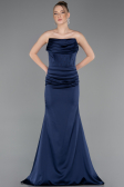 Long Navy Blue Satin Evening Dress ABU5944
