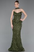 Long Olive Drab Scaly Mermaid Evening Gown ABU5982