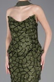 Long Olive Drab Scaly Mermaid Evening Gown ABU5982