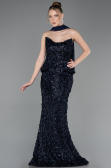 Long Navy Blue Scaly Mermaid Evening Gown ABU5982