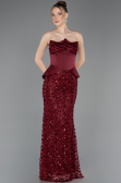 Long Burgundy Scaly Evening Gown ABU5979