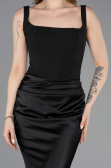 Long Black Satin Prom Gown ABU5990