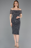 Midi Anthracite Beaded Party Dress ABK2592