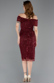 Midi Burgundy Beaded Party Dress ABK2592