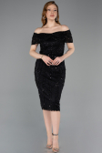 Midi Black Beaded Party Dress ABK2592