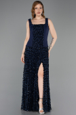 Long Navy Blue Scaly Evening Dress ABU5986