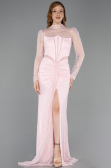 Powder Color Long Dantelle Evening Dress ABU5736