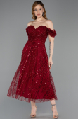 Midi Burgundy Beaded Party Dress ABK2594
