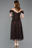 Midi Dark Brown Beaded Party Dress ABK2594