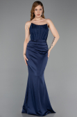 Long Navy Blue Satin Evening Dress ABU6000
