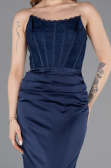 Long Navy Blue Satin Evening Dress ABU6000