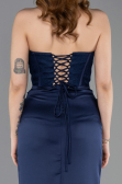 Long Navy Blue Satin Evening Dress ABU6000