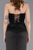 Long Black Satin Evening Dress ABU6000