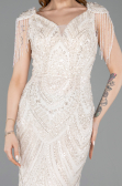 Long Beige Beaded Evening Dress ABU5959