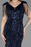 Long Navy Blue Beaded Evening Dress ABU5959