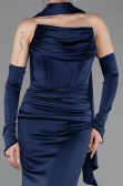 Long Navy Blue Satin Evening Dress ABU5944