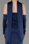 Long Navy Blue Satin Evening Dress ABU5944
