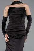 Long Black Satin Evening Dress ABU5944
