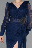 Long Navy Blue Dantelle Evening Dress ABU6016