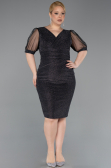Black-Silver Short Plus Size Cocktail Dress ABK2247