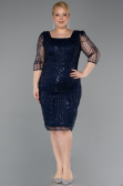 Midi Navy Blue Beaded Plus Size Cocktail Dress ABK2580