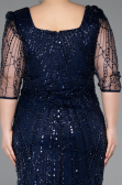 Midi Navy Blue Beaded Plus Size Cocktail Dress ABK2580